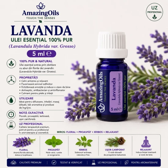  LAVANDA- Ulei esential 100% pur -  (Lavendula Hybrida var. Grosso) 5ml