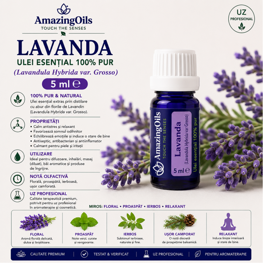  LAVANDA- Ulei esential 100% pur -  (Lavendula Hybrida var. Grosso) 5ml