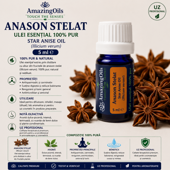 ANASON STELAT - Ulei esential 100% pur - STAR ANISE OIL (Illicium verum) 5 ml