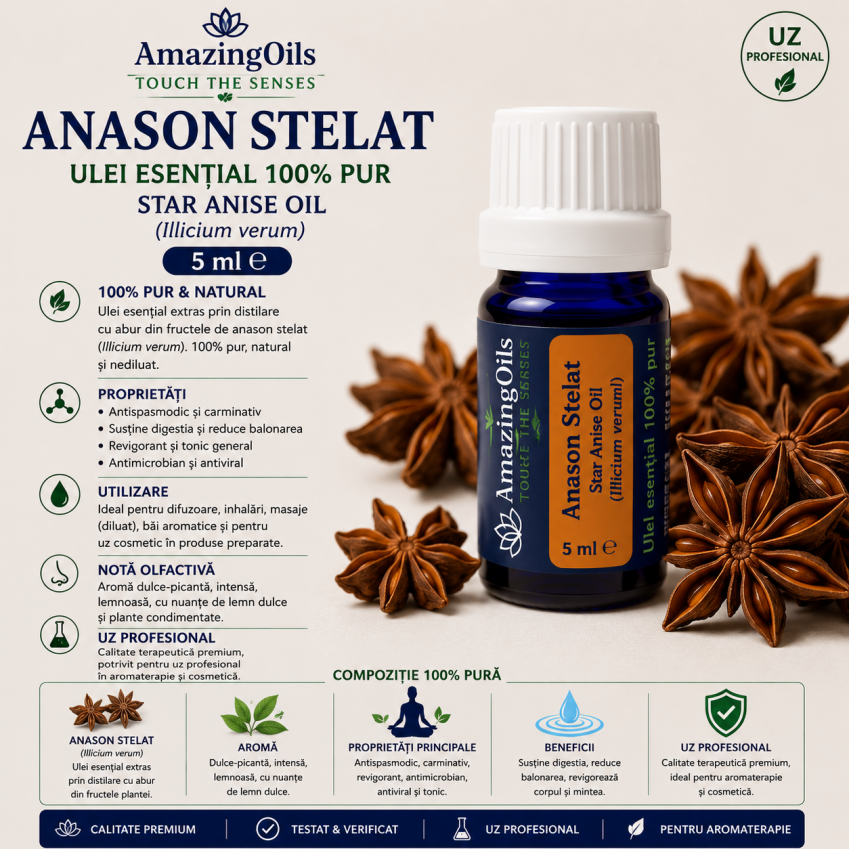 ANASON STELAT - Ulei esential 100% pur - STAR ANISE OIL (Illicium verum) 5 ml