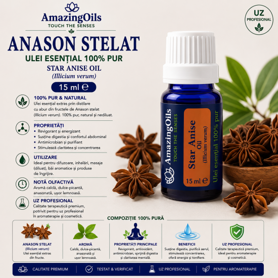 ANASON STELAT - Ulei esential 100% pur -   STAR ANISE OIL (Illicium verum) 15 ml