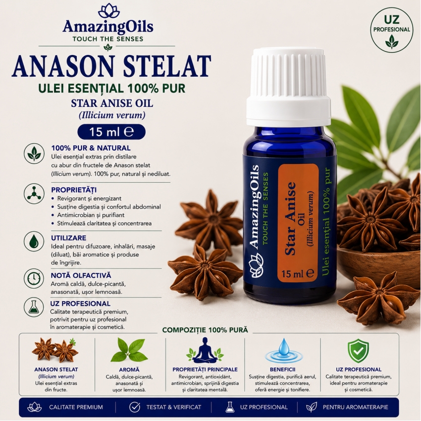 ANASON STELAT - Ulei esential 100% pur -   STAR ANISE OIL (Illicium verum) 15 ml