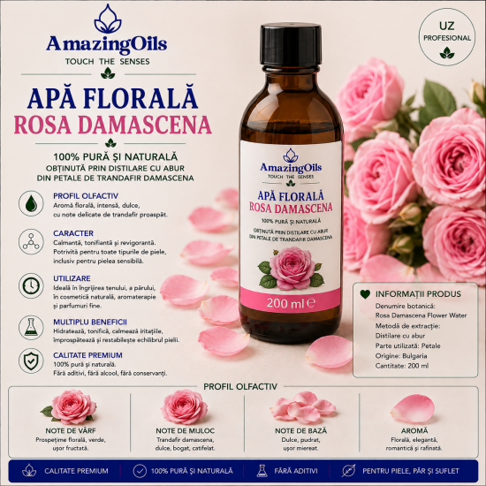 Apă Florală Trandafir de Damasc- Rosa Damascena-200ml