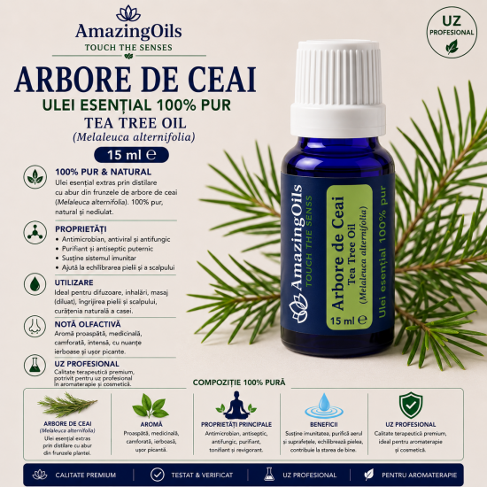 ARBORE DE CEAI -  Ulei esential 100% pur -  TEA TREE OIL (Melaleuca alternifolia) 15 ml
