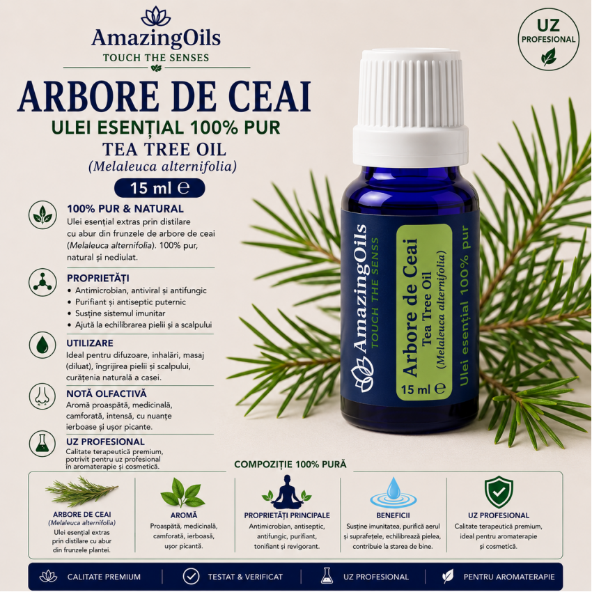 ARBORE DE CEAI -  Ulei esential 100% pur -  TEA TREE OIL (Melaleuca alternifolia) 15 ml