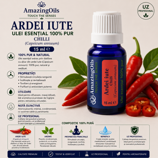 ARDEI IUTE ulei esential 100%pur-CHILLI(Capsicum annuum)-15 ml