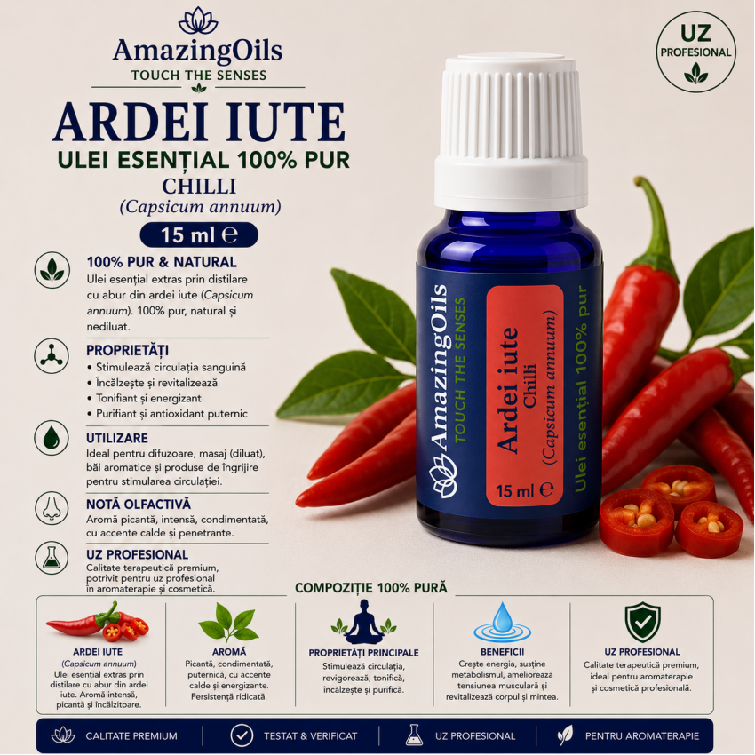 ARDEI IUTE ulei esential 100%pur-CHILLI(Capsicum annuum)-15 ml