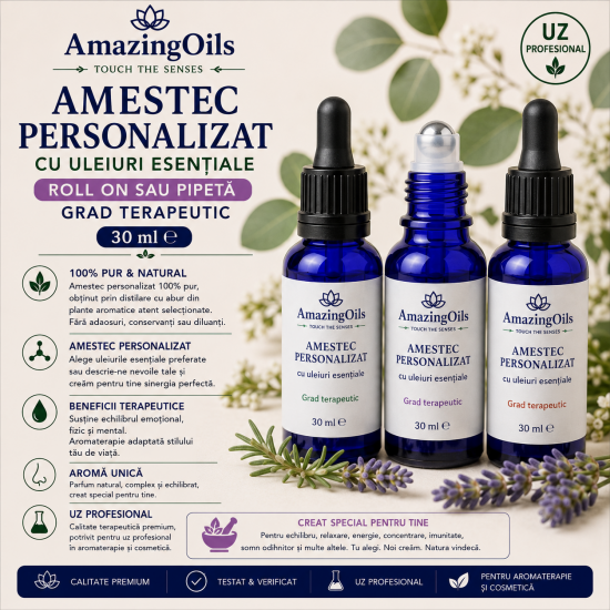 Amestec personalizat  cu uleiuri esentiale -roll_on sau pipeta-grad terapeutic-30 ml
