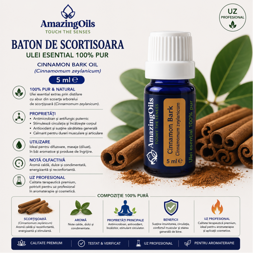 BATON DE SCORTISOARA -Ulei esential 100% pur - (Cinnamomum zeylanicum) 5 ml