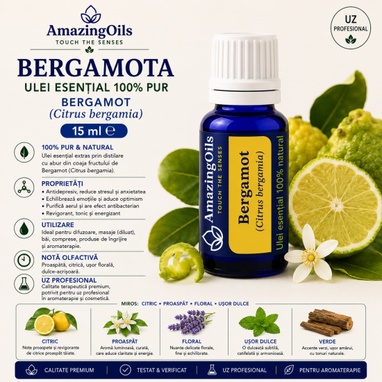 BERGAMOTA -  Ulei esential 100% pur - BERGAMOT(Citrus bergamia) 15 ml