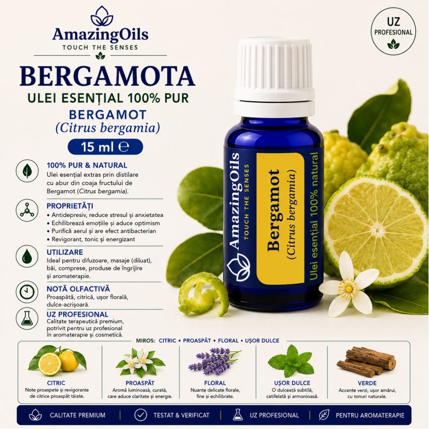 BERGAMOTA -  Ulei esential 100% pur - BERGAMOT(Citrus bergamia) 15 ml