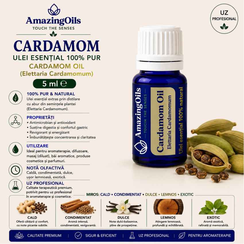 CARDAMOM-  Ulei esential 100% pur - CARDAMOM OIL (Elettaria Cardamomum)-5ml