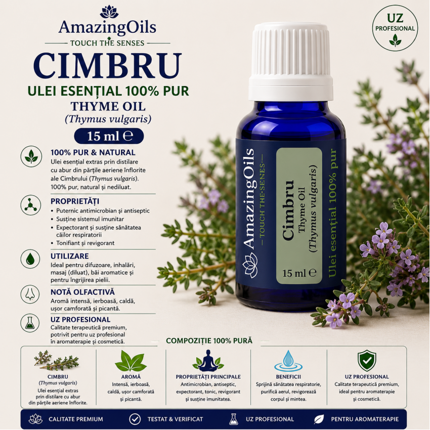 CIMBRU- Ulei esential 100% pur - THYME OIL (Thymus vulgaris) -15ml