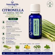  CITRONELLA -Ulei esential 100% pur - CITRONELLA OIL (Cymbopogon nardus) 15 ml