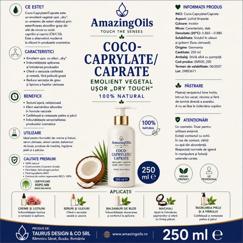 Coco-Caprylate/Caprate, sticla cu pompita-250ml Coco-Caprylate/Caprate, sticla cu pompita-250ml