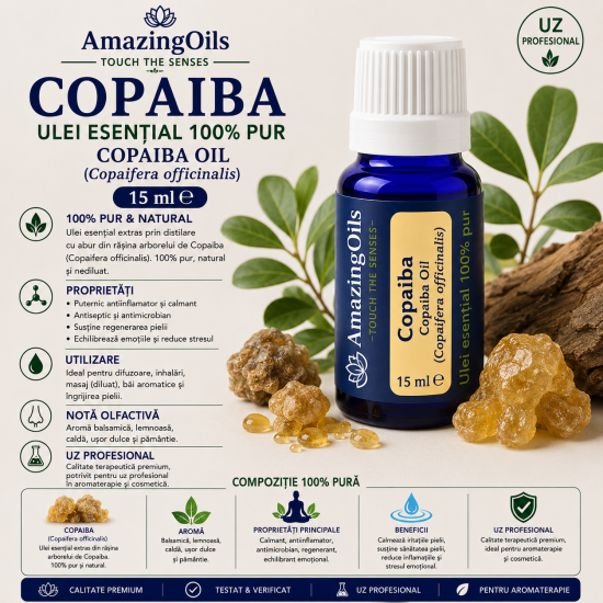 COPAIBA-Ulei esential 100% pur-COPAIBA oil (Copaifera officinalis)-15ml