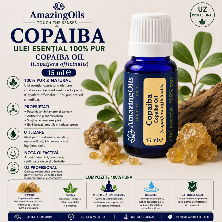 COPAIBA-Ulei esential 100% pur-COPAIBA oil (Copaifera officinalis)-15ml