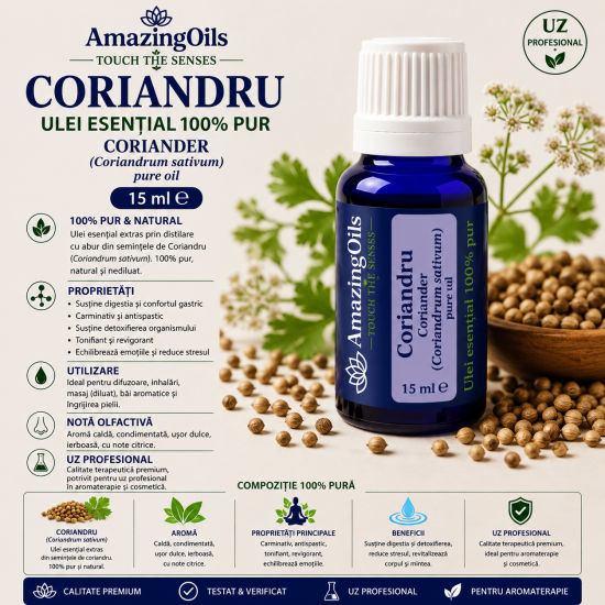 CORIANDRU-ulei esential 100% pur-CORIANDER-Coriandrum sativum  pure oil-15ml 