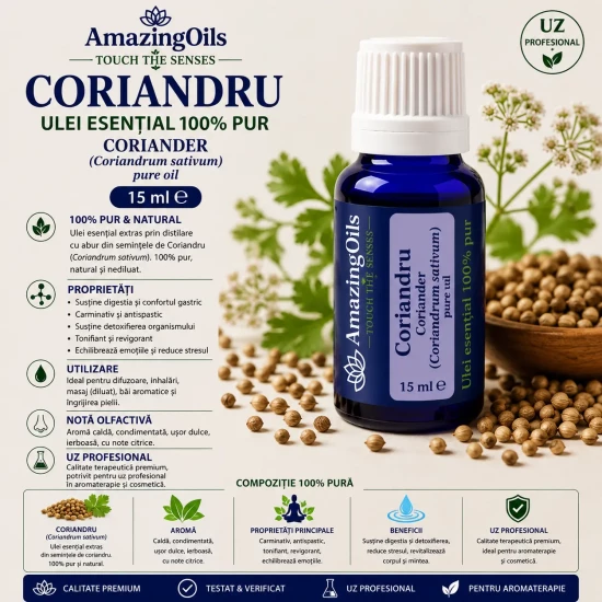 CORIANDRU-ulei esential 100% pur-CORIANDER-Coriandrum sativum  pure oil-15ml 