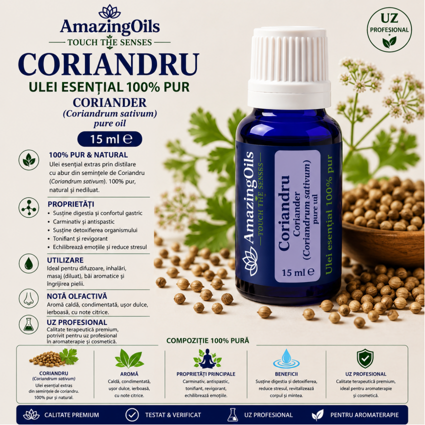 CORIANDRU-ulei esential 100% pur-CORIANDER-Coriandrum sativum  pure oil-15ml 