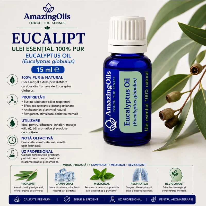  EUCALIPT -Ulei  esential 100% pur- EUCALYPTUS OIL (Eucalyptus globulus)-15 ml