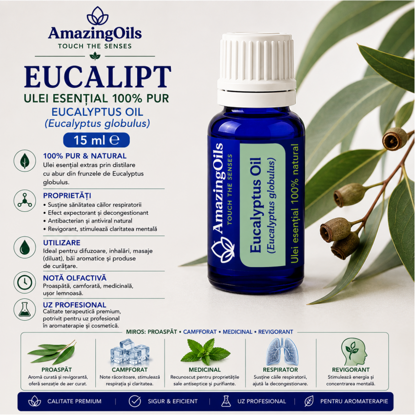  EUCALIPT -Ulei  esential 100% pur- EUCALYPTUS OIL (Eucalyptus globulus)-15 ml