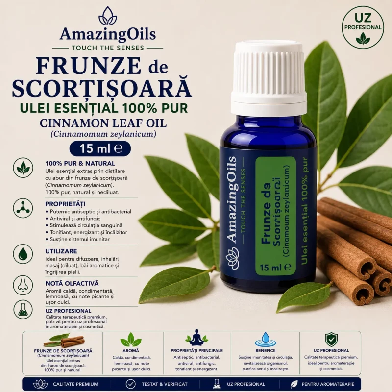 FRUNZE de SCORTISOARA -Ulei esential 100% pur -  CINNAMON LEAF OIL (Cinnamomum zeylanicum) 15 ml