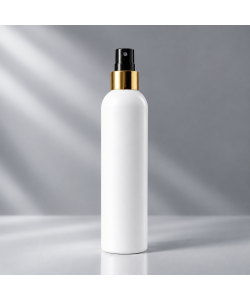 Flacon HDPE 250ml, Alb - Filet 24mm – Cu pulverizator auriu