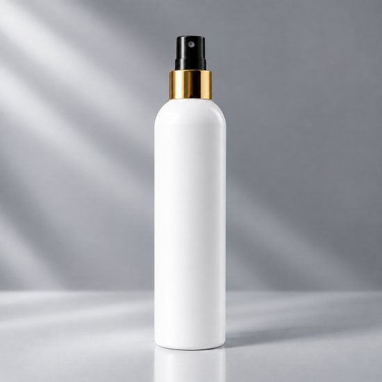 Flacon HDPE 250ml, Alb - Filet 24mm – Cu pulverizator auriu