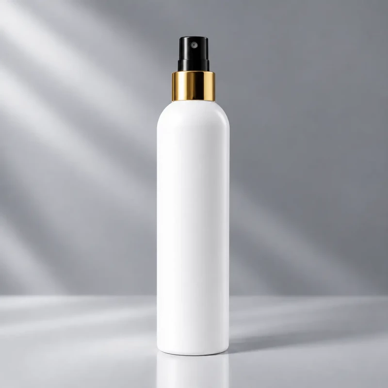 Flacon HDPE 250ml, Alb - Filet 24mm – Cu pulverizator auriu