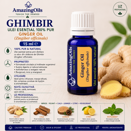 GHIMBIR - Ulei esential 100% pur -  GINGER OIL (Zingiber officinale) -15 ml 