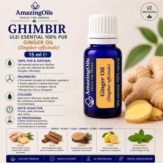  GHIMBIR - Ulei esential 100% pur -  GINGER OIL (Zingiber officinale) -15 ml 