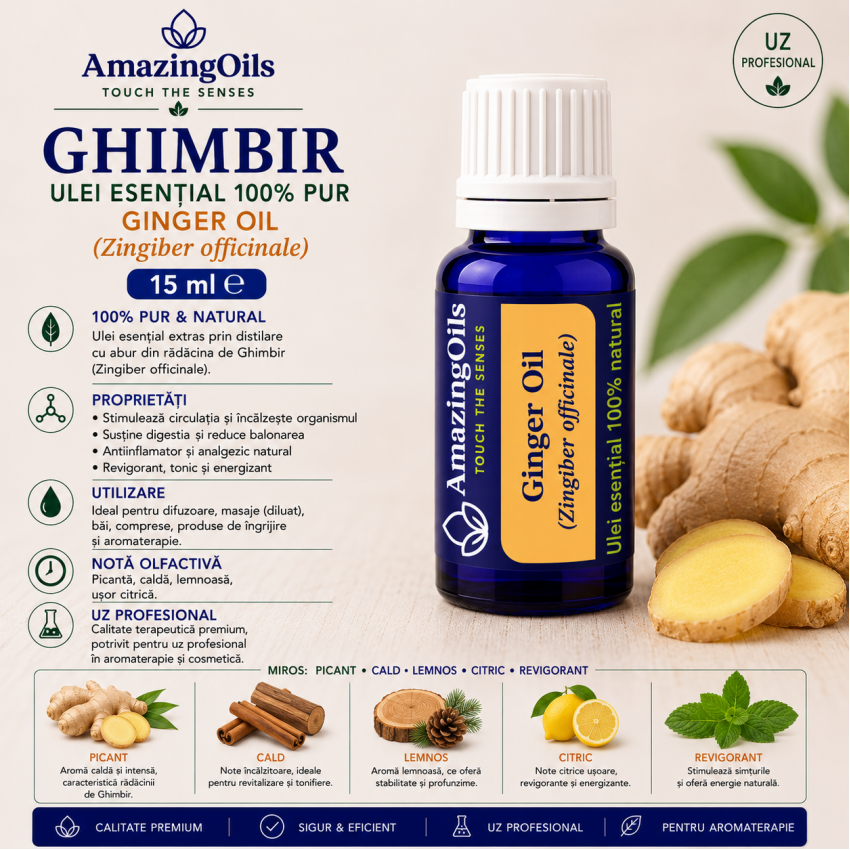  GHIMBIR - Ulei esential 100% pur -  GINGER OIL (Zingiber officinale) -15 ml 