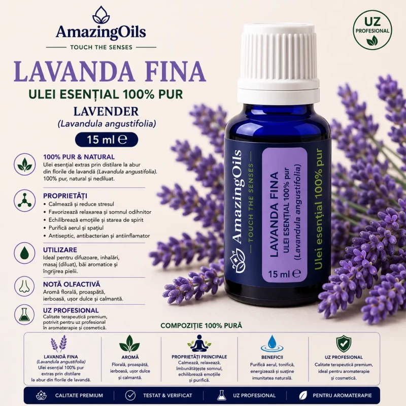 LAVANDA  FINA -Ulei esential 100% pur - LAVENDER (Lavandula angustifolia)  15 ml