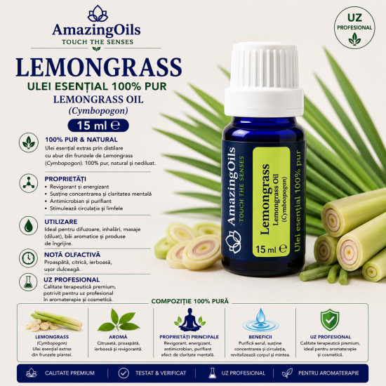  LEMONGRASS- Ulei esential 100% pur (Cymbopogon) 15ml