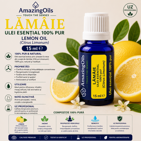 Lămâie -   Ulei esential 100% pur - LEMON OIL (Citrus Limonum) 15 ml