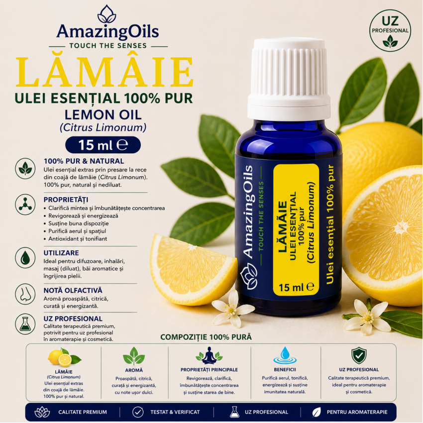 Lămâie -   Ulei esential 100% pur - LEMON OIL (Citrus Limonum) 15 ml