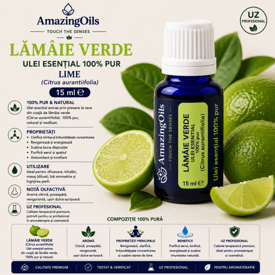 Lămâie verde-ulei esential 100% pur-LIME(Citrus aurantiifolia)-15ml