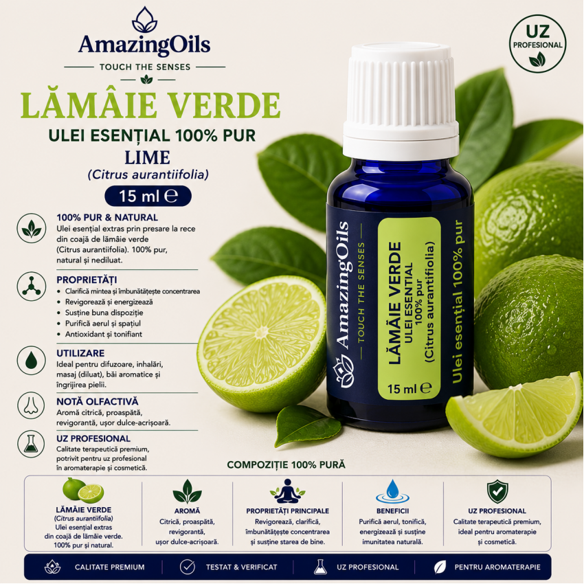 Lămâie verde-ulei esential 100% pur-LIME(Citrus aurantiifolia)-15ml