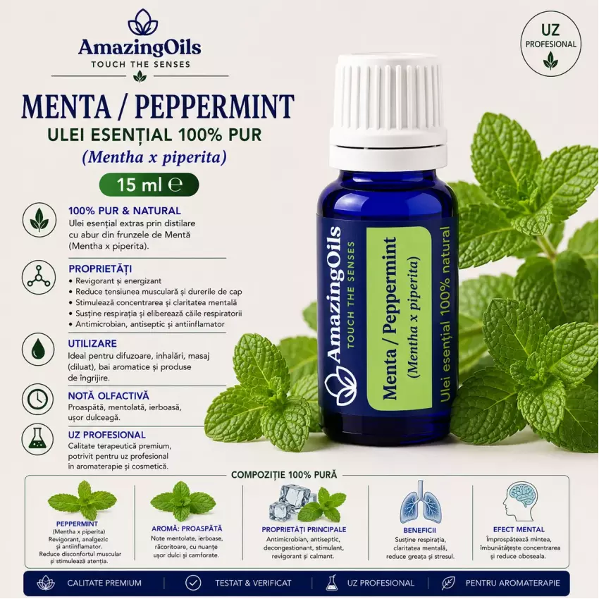  MENTA/ PEPPERMINT -Ulei esential 100% pur ( Mentha x piperita )-15 ml