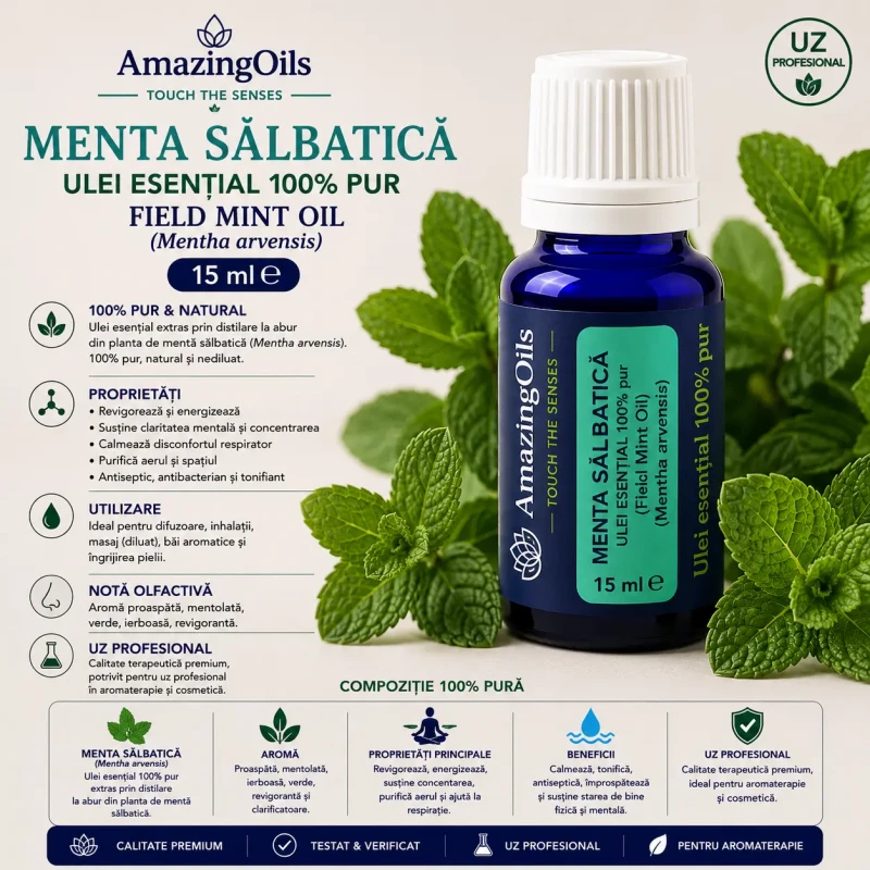 MENTA SALBATICA -Ulei esential 100% pur -  FIELD MINT OIL (Mentha arvensis) 15 ml