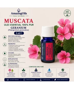 MUSCATA-Ulei esential 100% pur -/ GERANIUM  (Pelargonium graveolens ) 5ml