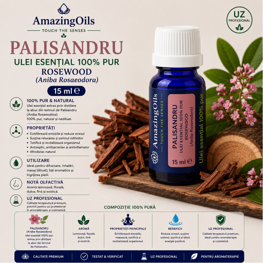 PALISANDRU -Ulei esential 100% pur -  ROSEWOOD (Aniba Rosaeodora)   15 ml