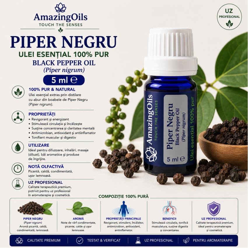  PIPER NEGRU-Ulei esential 100% pur - BLACK PEPPER OIL (Piper nigrum) 5ml