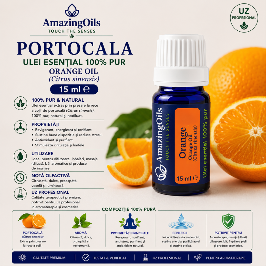 PORTOCALA -Ulei esential 100% pur - ORANGE OIL (Citrus sinensis) 15 ml