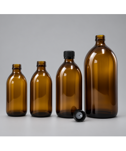 Recipient sticlă amber 500 ml cu capac negru 28/410