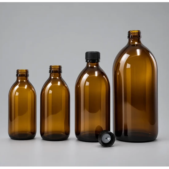 Recipient sticlă amber 500 ml cu capac negru 28/410