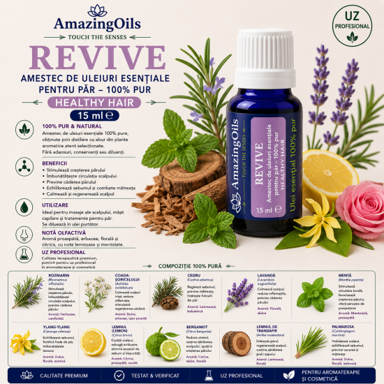 REVIVE-amestec de uleiuri esentiale pentu par- 100%pur-HEALTHY HAIR-15ml