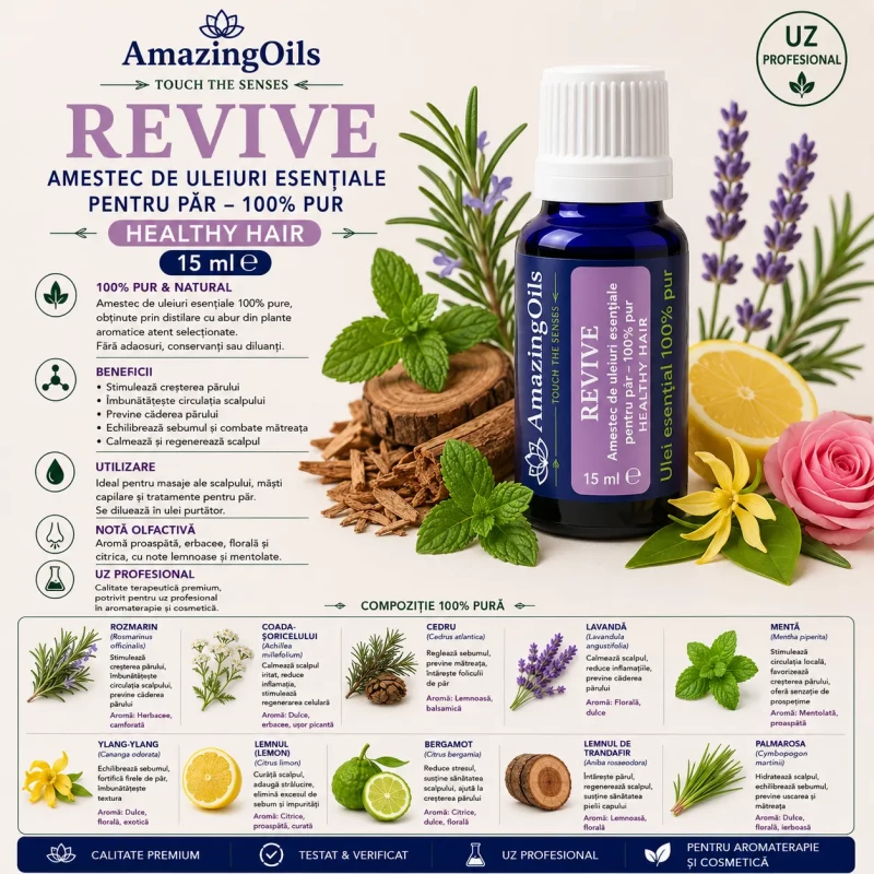 REVIVE-amestec de uleiuri esentiale pentu par- 100%pur-HEALTHY HAIR-15ml