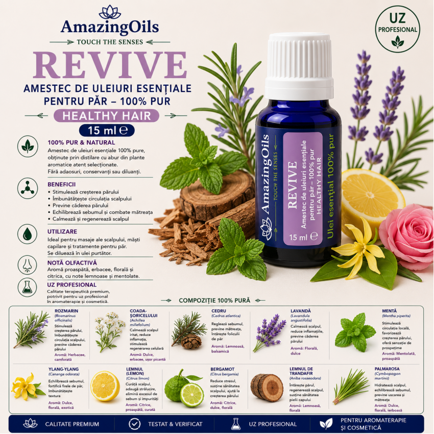 REVIVE-amestec de uleiuri esentiale pentu par- 100%pur-HEALTHY HAIR-15ml